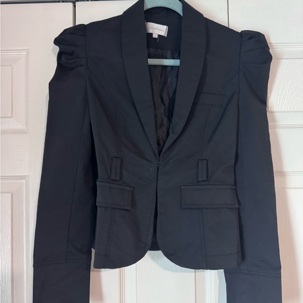 Costa Blanca Black Women's Blazer with Puff Sleeves